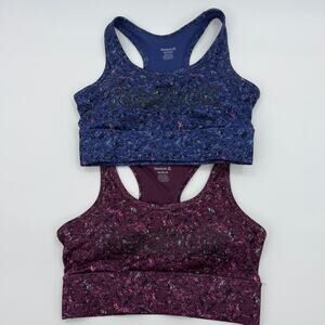 REEBOK Renew Long line Sports Bras (2) Size M Removable Cups Pullover Racerback
